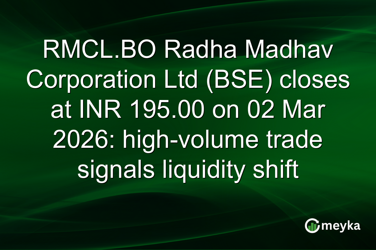 RMCL.BO Radha Madhav Corporation Ltd (BSE) closes at INR 195.00 on 02 Mar 2026: high-volume trade signals liquidity shift