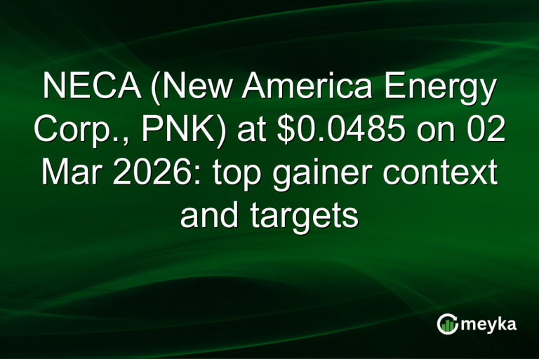 NECA (New America Energy Corp., PNK) at $0.0485 on 02 Mar 2026: top gainer context and targets