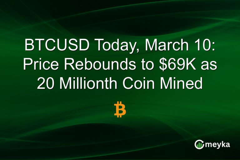 BTCUSD Today, March 10: Price Rebounds to $69K as 20 Millionth Coin Mined