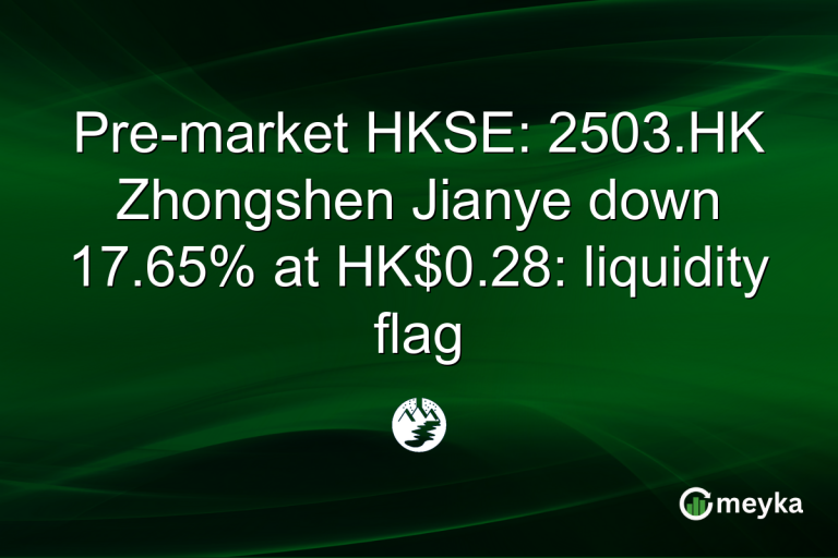Pre-market HKSE: 2503.HK Zhongshen Jianye down 17.65% at HK$0.28: liquidity flag