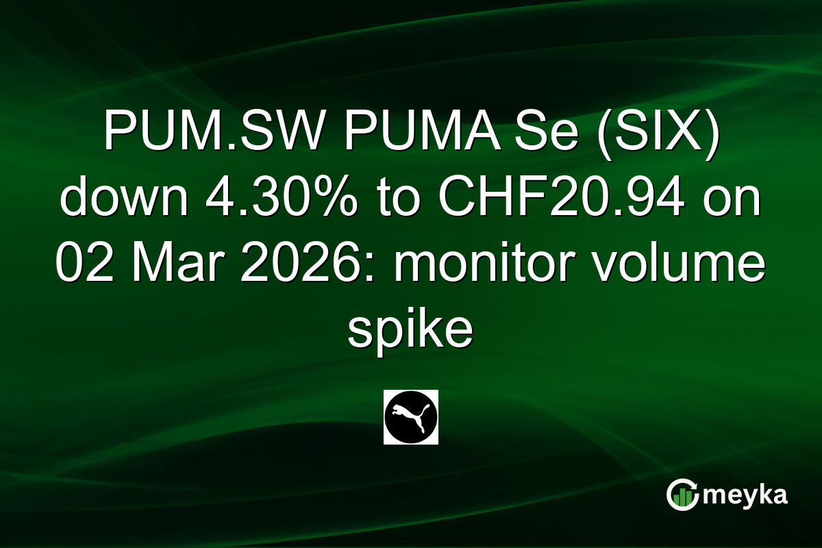 PUM.SW PUMA Se (SIX) down 4.30% to CHF20.94 on 02 Mar 2026: monitor volume spike