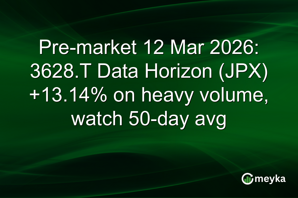 Pre-market 12 Mar 2026: 3628.T Data Horizon (JPX) +13.14% on heavy volume, watch 50-day avg