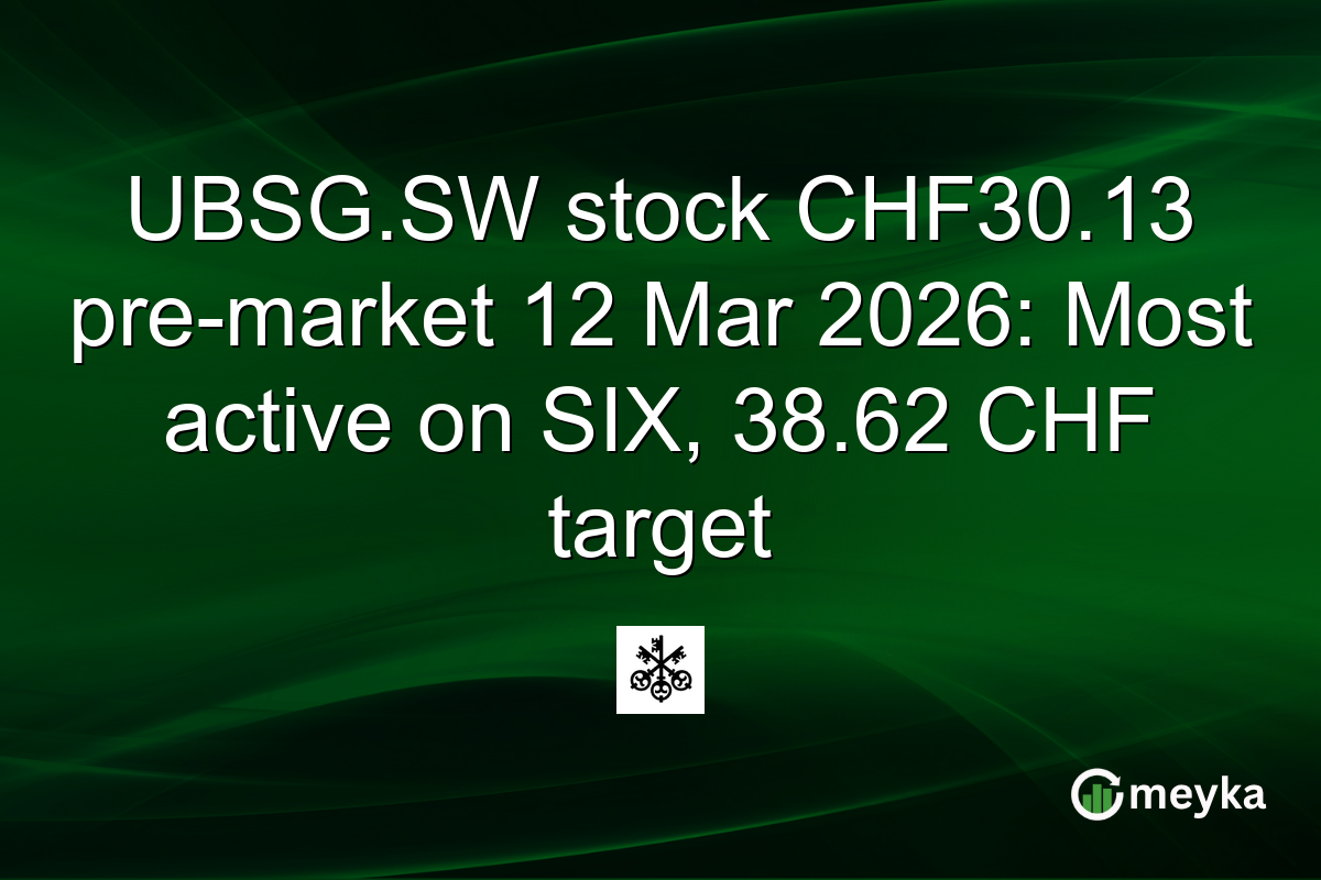 UBSG.SW stock CHF30.13 pre-market 12 Mar 2026: Most active on SIX, 38.62 CHF target