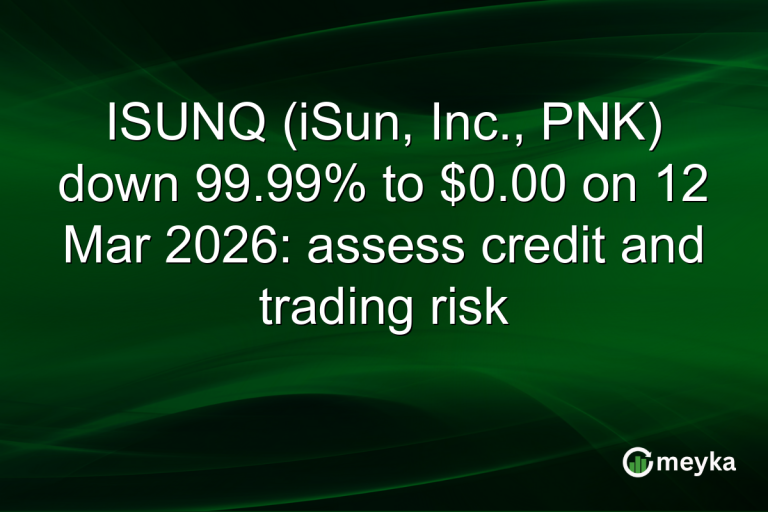 ISUNQ (iSun, Inc., PNK) down 99.99% to $0.00 on 12 Mar 2026: assess credit and trading risk