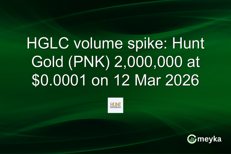 HGLC volume spike: Hunt Gold (PNK) 2,000,000 at $0.0001 on 12 Mar 2026