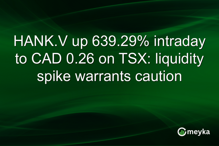 HANK.V up 639.29% intraday to CAD 0.26 on TSX: liquidity spike warrants caution
