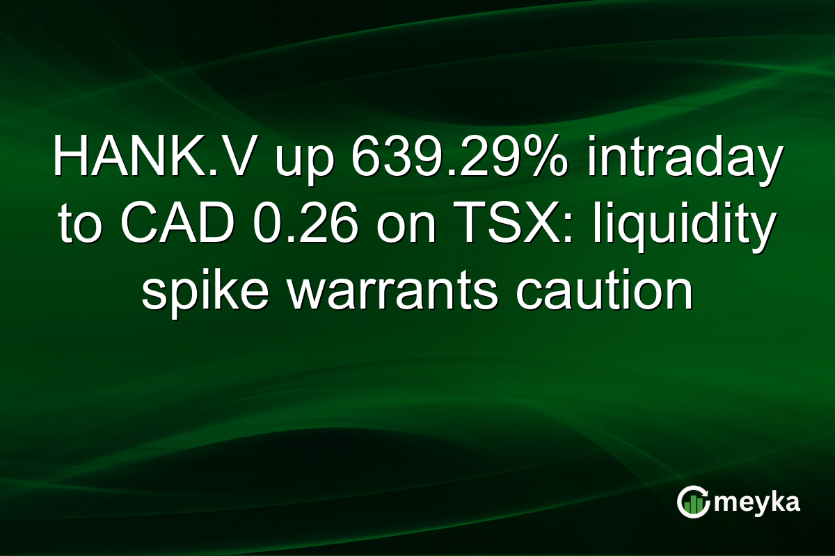 HANK.V up 639.29% intraday to CAD 0.26 on TSX: liquidity spike warrants caution