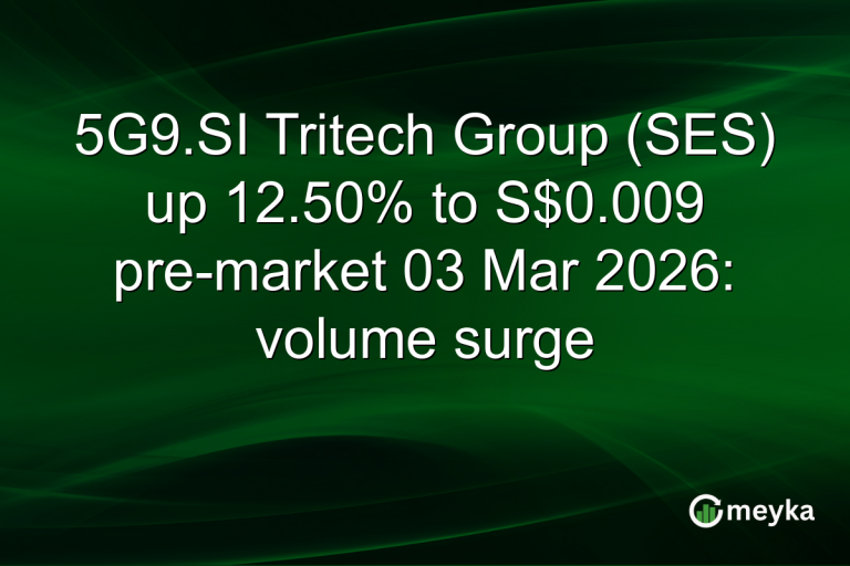 5G9.SI Tritech Group (SES) up 12.50% to S$0.009 pre-market 03 Mar 2026: volume surge