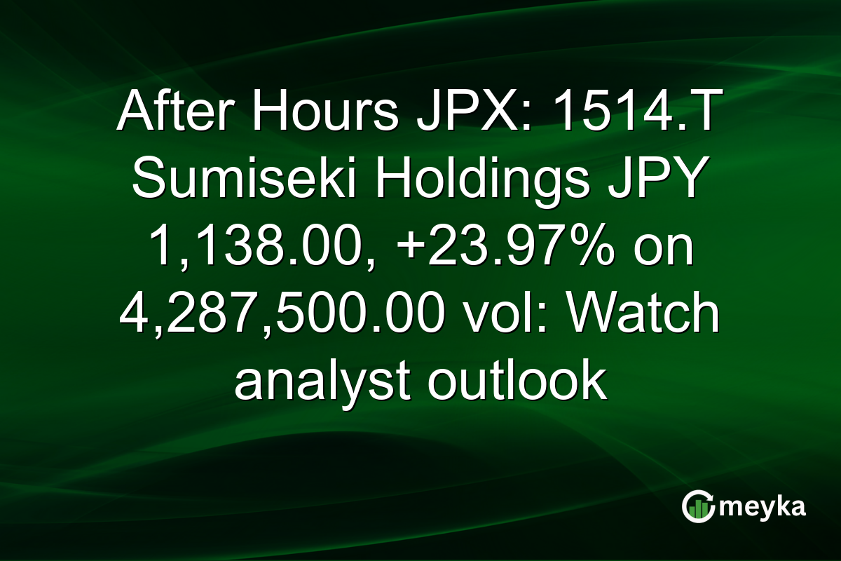 After Hours JPX: 1514.T Sumiseki Holdings JPY 1,138.00, +23.97% on 4,287,500.00 vol: Watch analyst outlook