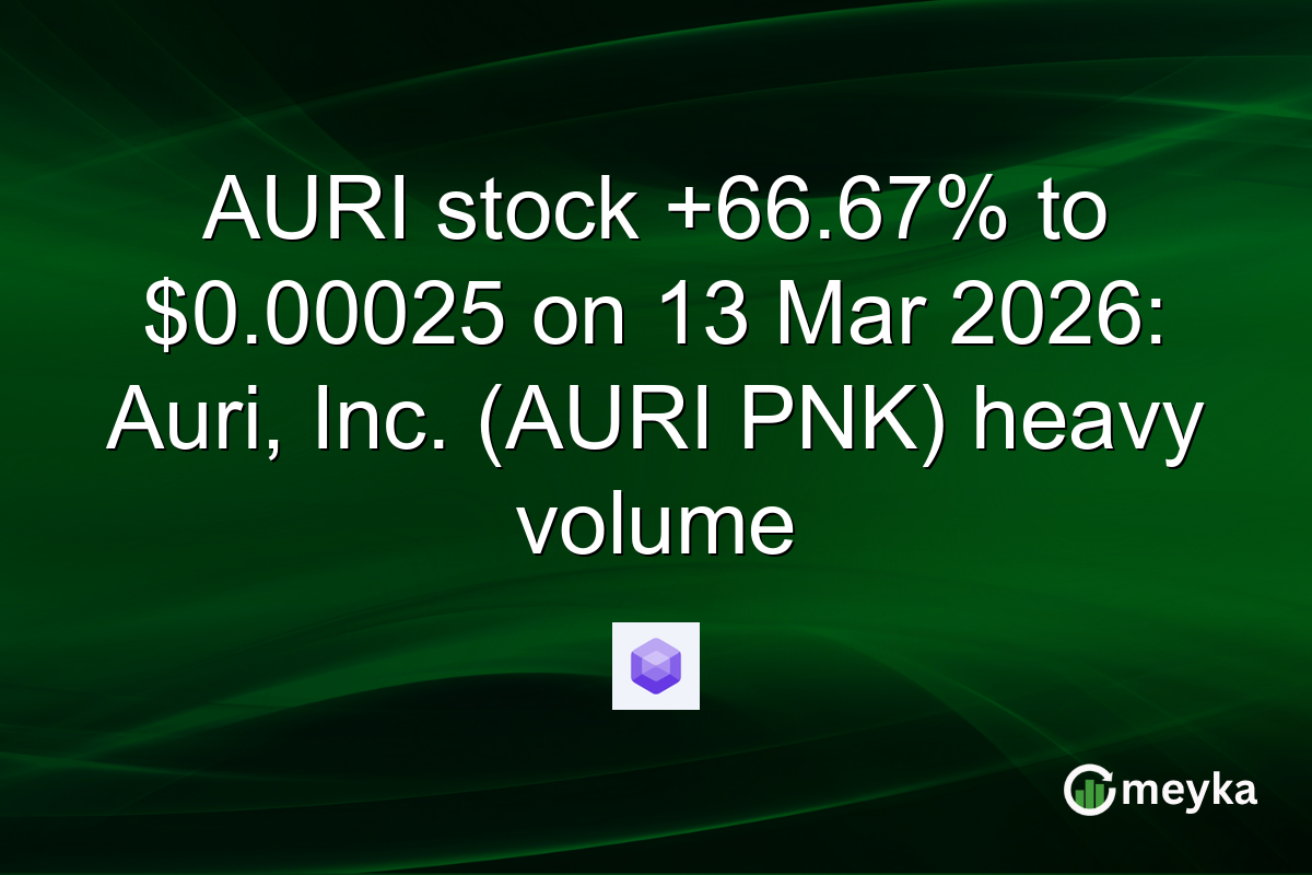 AURI stock +66.67% to $0.00025 on 13 Mar 2026: Auri, Inc. (AURI PNK) heavy volume