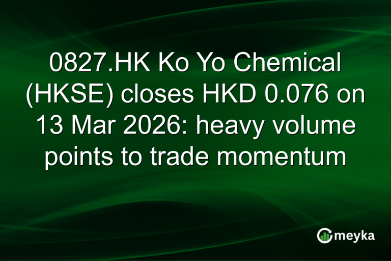 0827.HK Ko Yo Chemical (HKSE) closes HKD 0.076 on 13 Mar 2026: heavy volume points to trade momentum