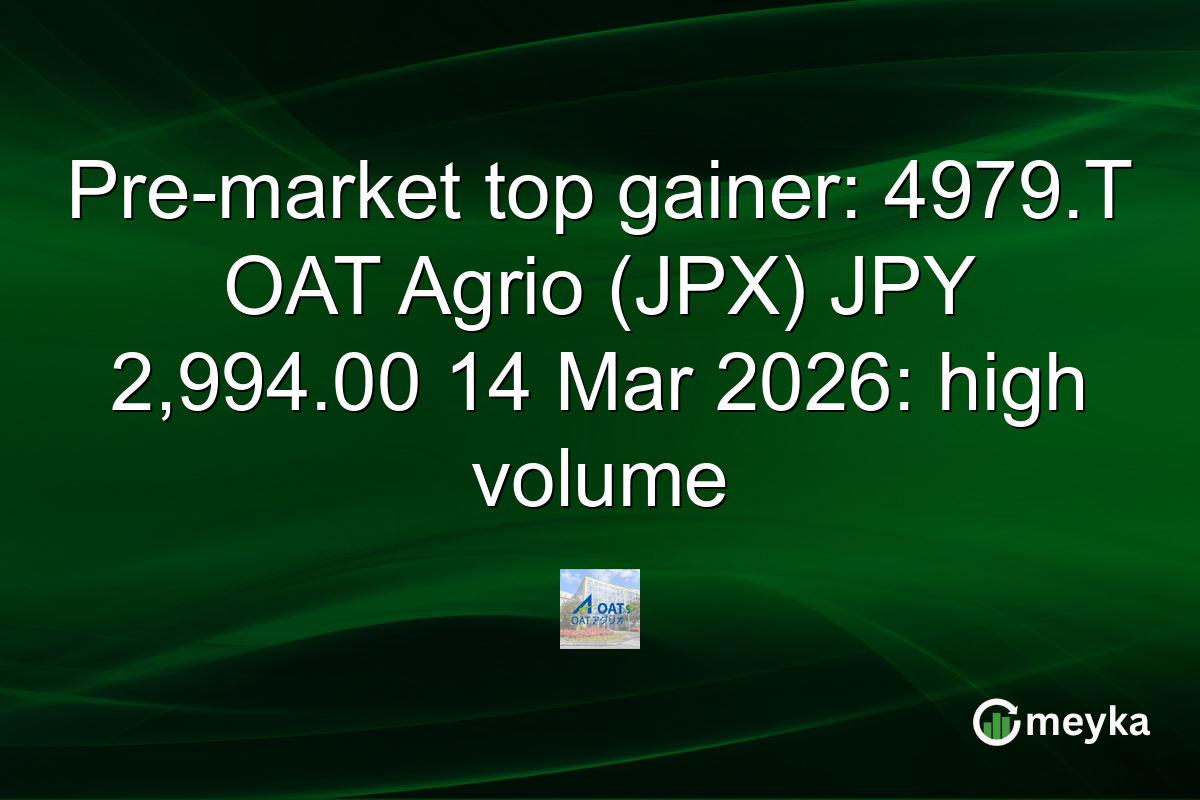 Pre-market top gainer: 4979.T OAT Agrio (JPX) JPY 2,994.00 14 Mar 2026: high volume