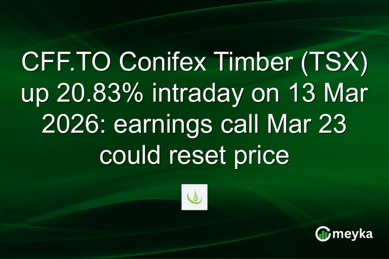 CFF.TO Conifex Timber (TSX) up 20.83% intraday on 13 Mar 2026: earnings call Mar 23 could reset price