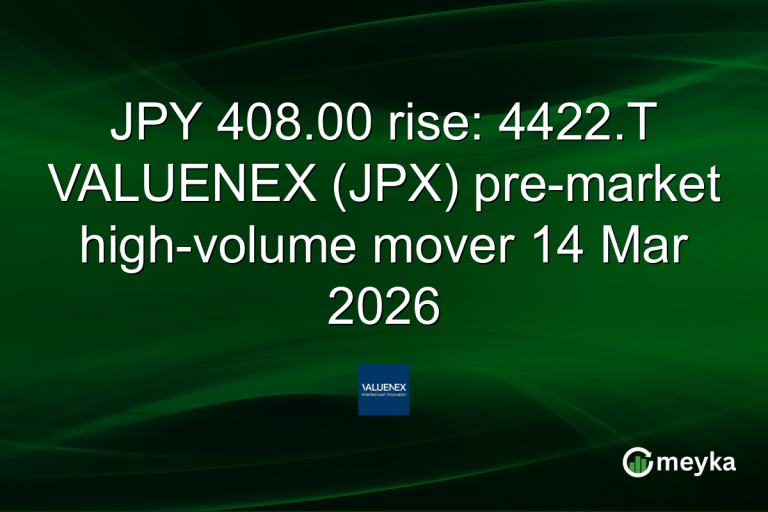 JPY 408.00 rise: 4422.T VALUENEX (JPX) pre-market high-volume mover 14 Mar 2026