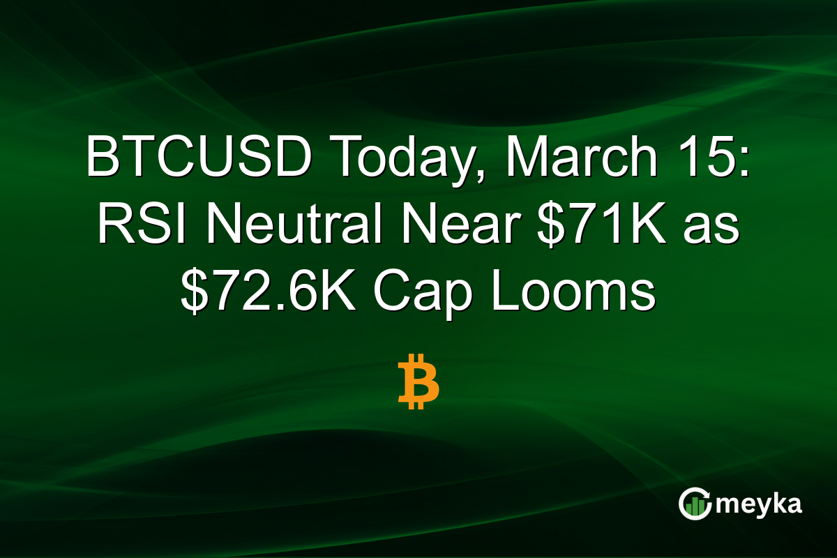 BTCUSD Today, March 15: RSI Neutral Near $71K as $72.6K Cap Looms