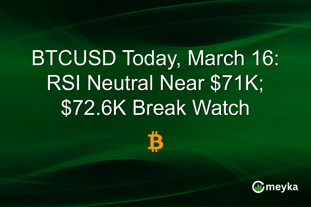 BTCUSD Today, March 16: RSI Neutral Near $71K; $72.6K Break Watch