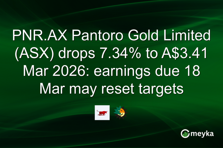 PNR.AX Pantoro Gold Limited (ASX) drops 7.34% to A$3.41 Mar 2026: earnings due 18 Mar may reset targets