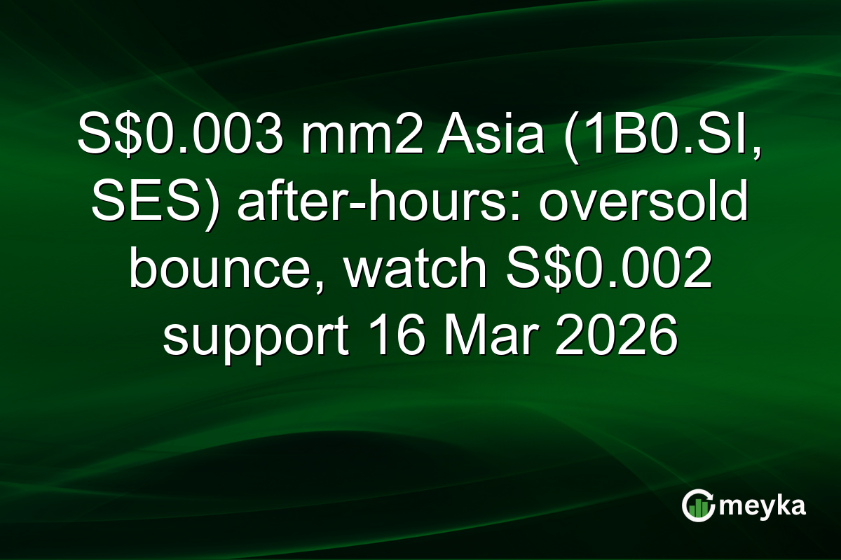 S$0.003 mm2 Asia (1B0.SI, SES) after-hours: oversold bounce, watch S$0.002 support 16 Mar 2026