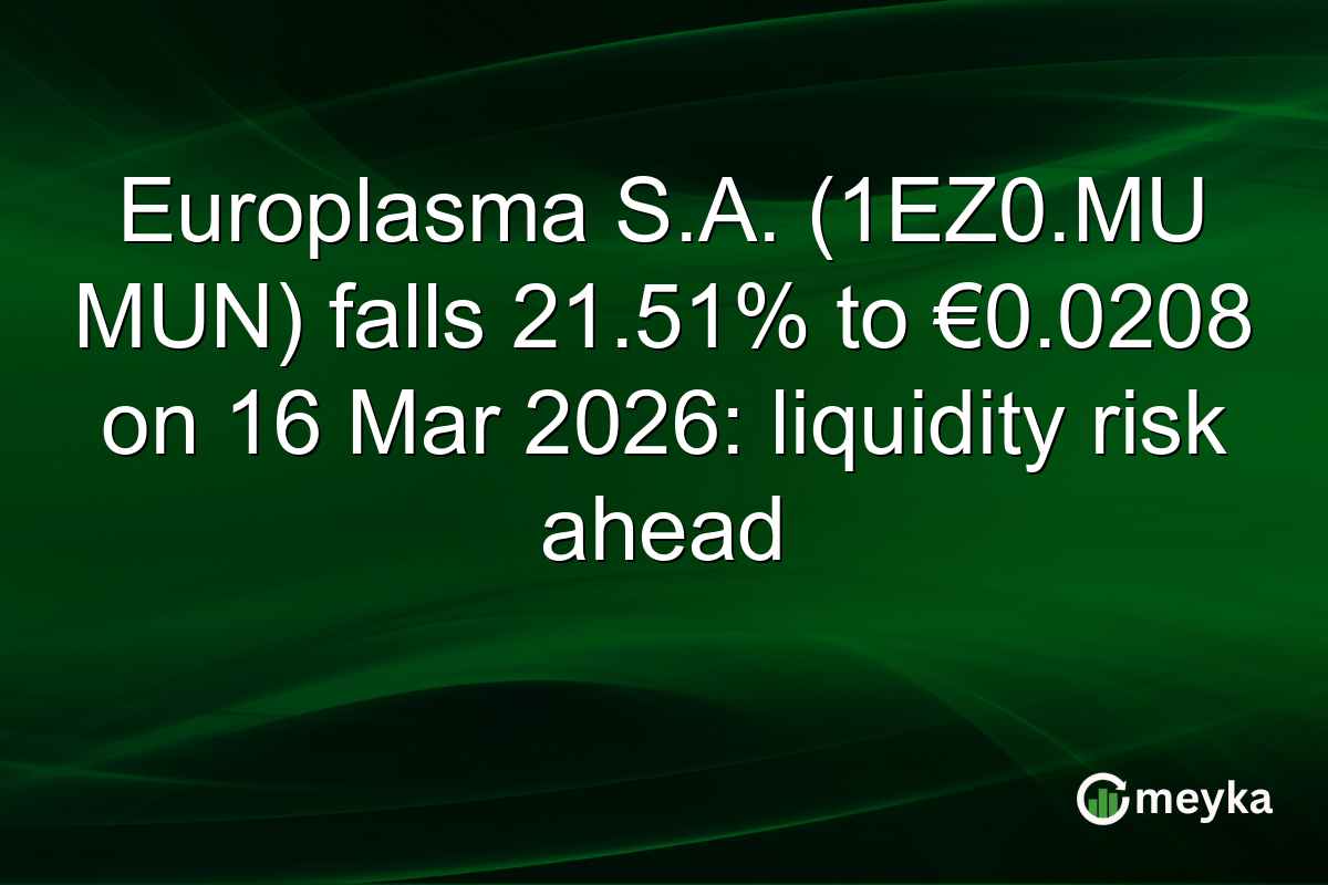 Europlasma S.A. (1EZ0.MU MUN) falls 21.51% to €0.0208 on 16 Mar 2026: liquidity risk ahead