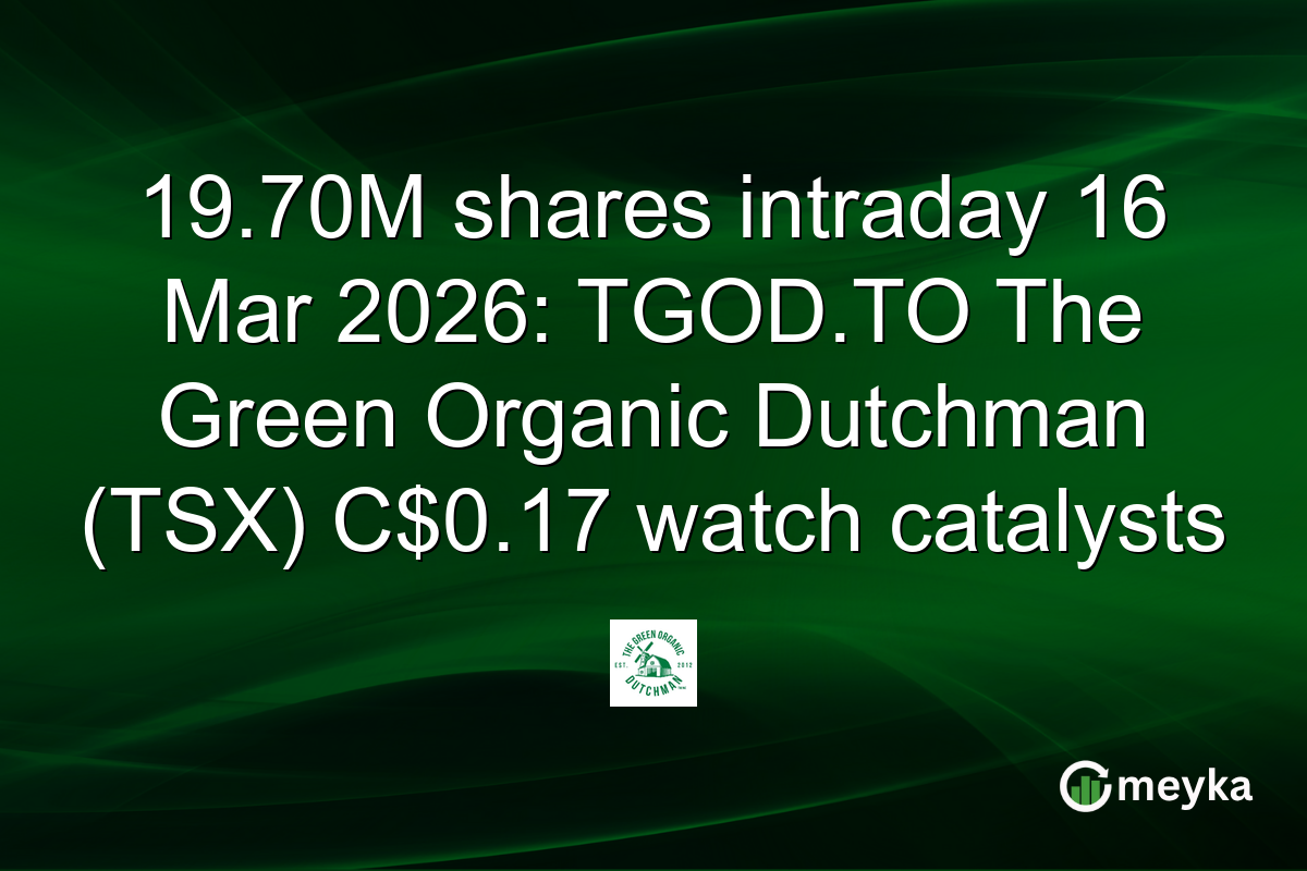 19.70M shares intraday 16 Mar 2026: TGOD.TO The Green Organic Dutchman (TSX) C$0.17 watch catalysts