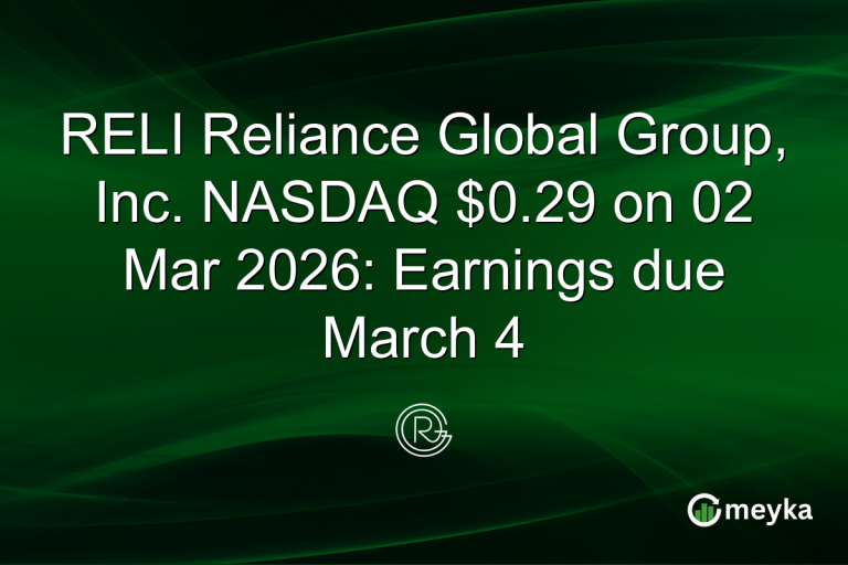 RELI Reliance Global Group, Inc. NASDAQ $0.29 on 02 Mar 2026: Earnings due March 4