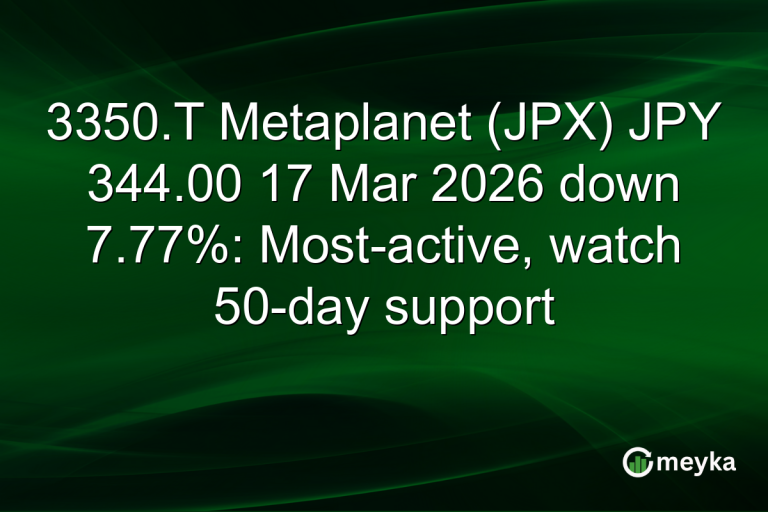 3350.T Metaplanet (JPX) JPY 344.00 17 Mar 2026 down 7.77%: Most-active, watch 50-day support