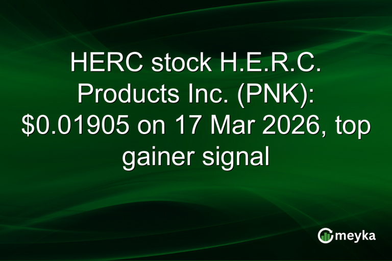 HERC stock H.E.R.C. Products Inc. (PNK): $0.01905 on 17 Mar 2026, top gainer signal