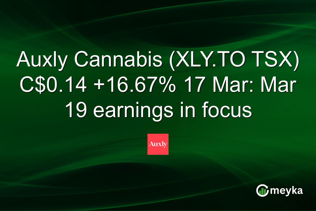 Auxly Cannabis (XLY.TO TSX) C$0.14 +16.67% 17 Mar: Mar 19 earnings in focus