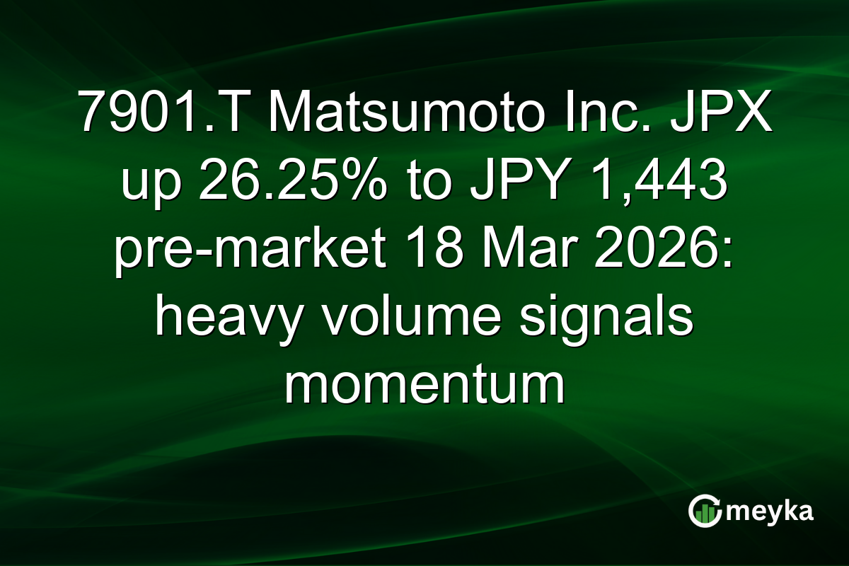 7901.T Matsumoto Inc. JPX up 26.25% to JPY 1,443 pre-market 18 Mar 2026: heavy volume signals momentum