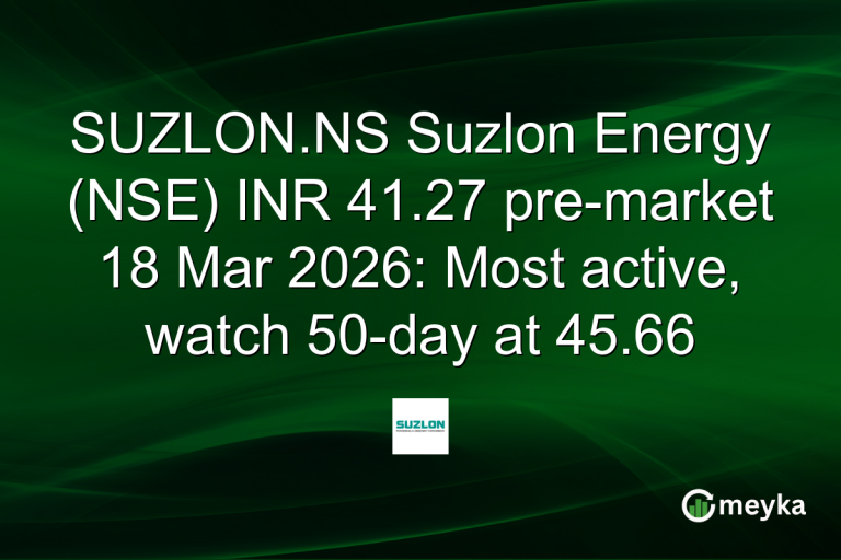 SUZLON.NS Suzlon Energy (NSE) INR 41.27 pre-market 18 Mar 2026: Most active, watch 50-day at 45.66