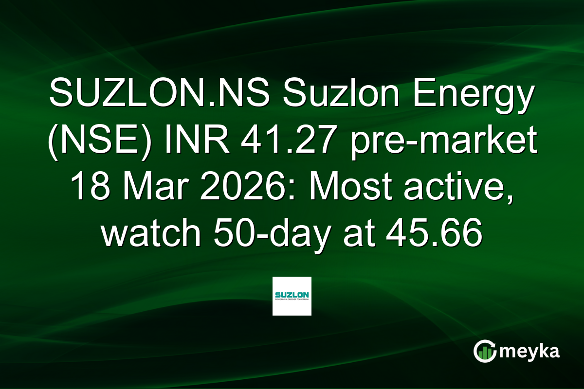 SUZLON.NS Suzlon Energy (NSE) INR 41.27 pre-market 18 Mar 2026: Most active, watch 50-day at 45.66