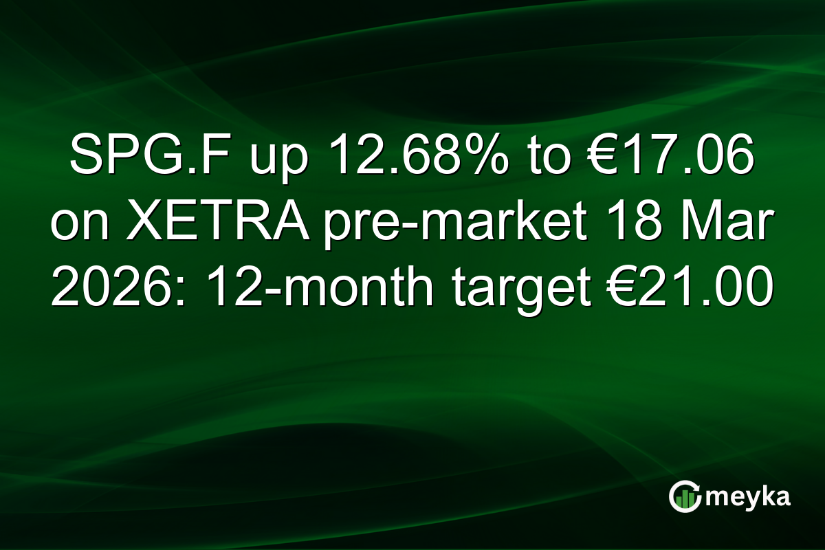 SPG.F up 12.68% to €17.06 on XETRA pre-market 18 Mar 2026: 12-month target €21.00
