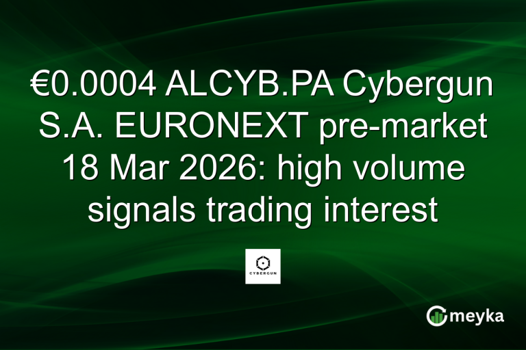 €0.0004 ALCYB.PA Cybergun S.A. EURONEXT pre-market 18 Mar 2026: high volume signals trading interest
