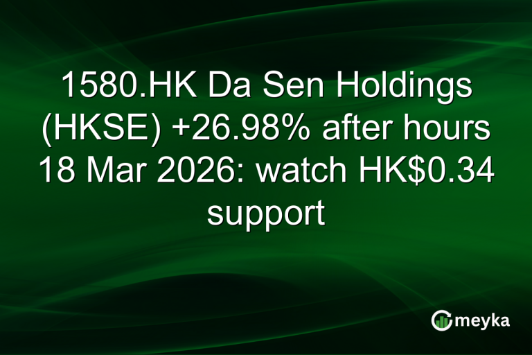 1580.HK Da Sen Holdings (HKSE) +26.98% after hours 18 Mar 2026: watch HK$0.34 support