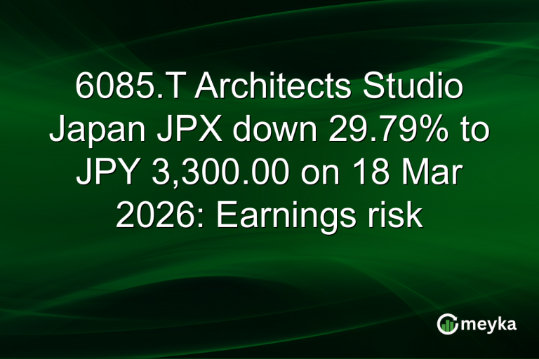 6085.T Architects Studio Japan JPX down 29.79% to JPY 3,300.00 on 18 Mar 2026: Earnings risk