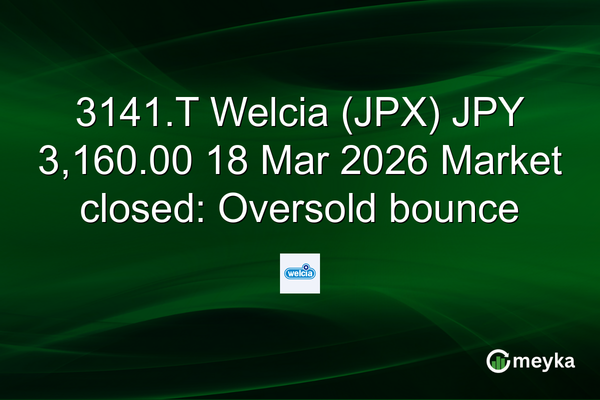 3141.T Welcia (JPX) JPY 3,160.00 18 Mar 2026 Market closed: Oversold bounce