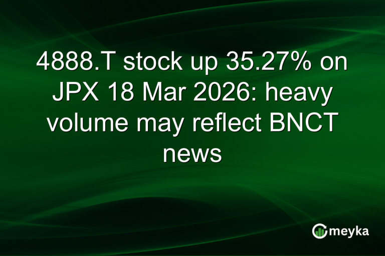 4888.T stock up 35.27% on JPX 18 Mar 2026: heavy volume may reflect BNCT news