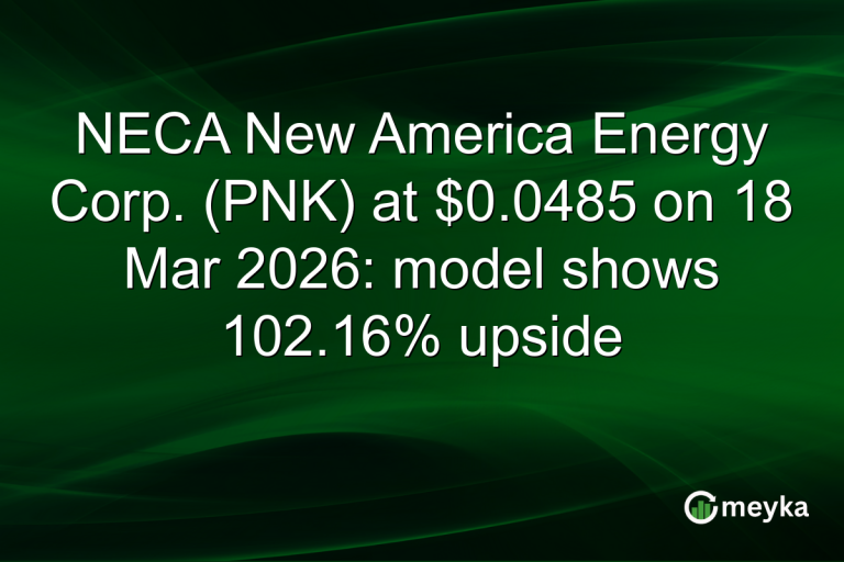 NECA New America Energy Corp. (PNK) at $0.0485 on 18 Mar 2026: model shows 102.16% upside