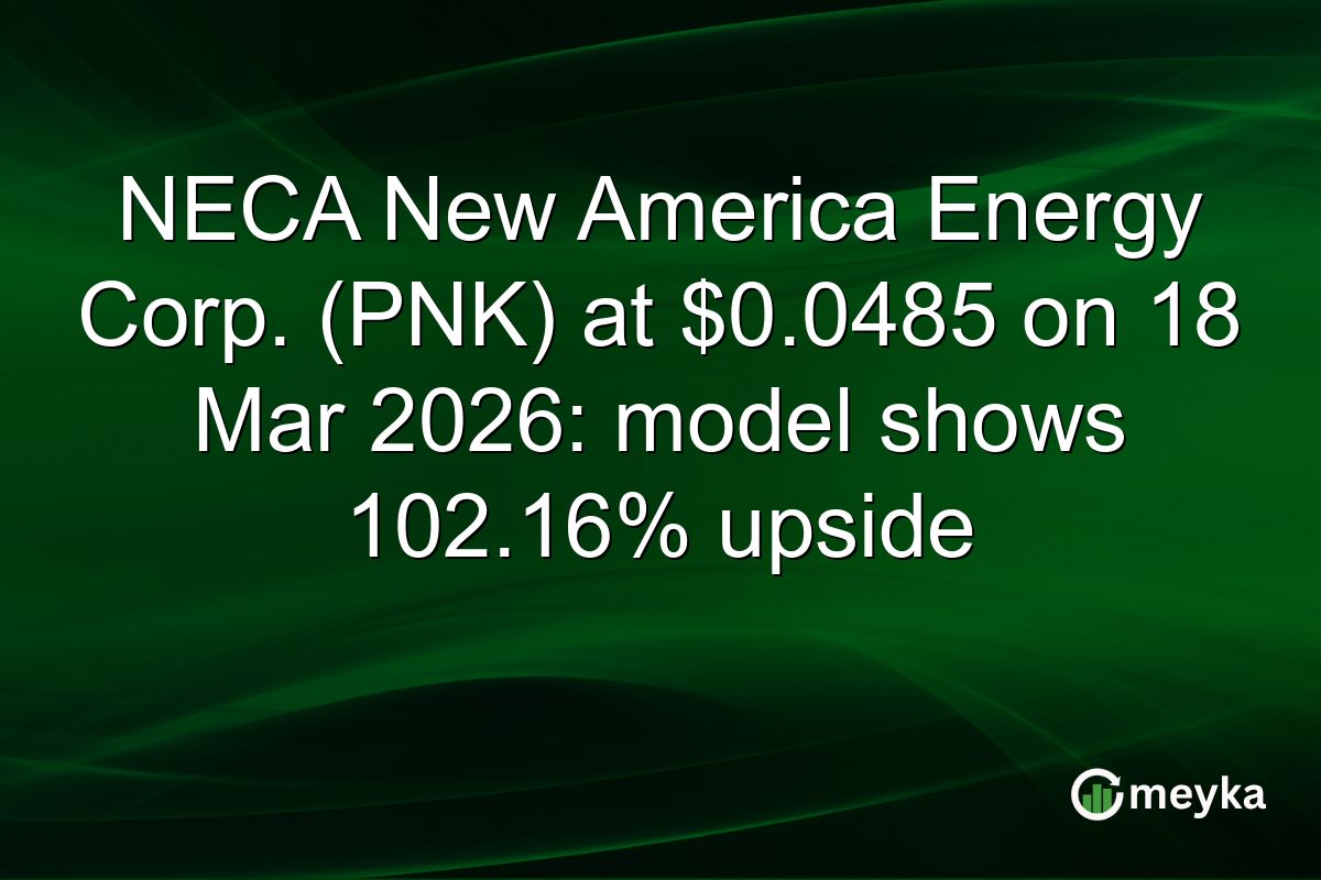 NECA New America Energy Corp. (PNK) at $0.0485 on 18 Mar 2026: model shows 102.16% upside