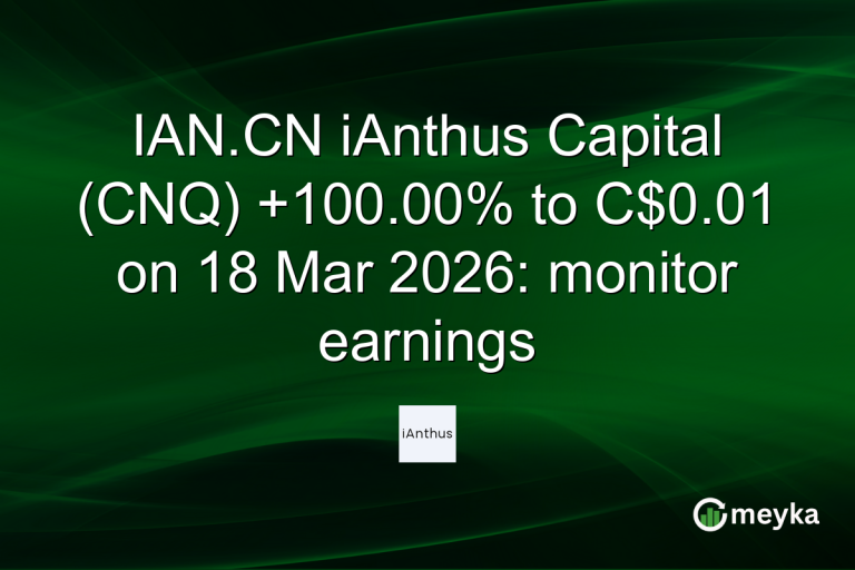 IAN.CN iAnthus Capital (CNQ) +100.00% to C$0.01 on 18 Mar 2026: monitor earnings