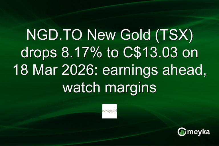 NGD.TO New Gold (TSX) drops 8.17% to C$13.03 on 18 Mar 2026: earnings ahead, watch margins