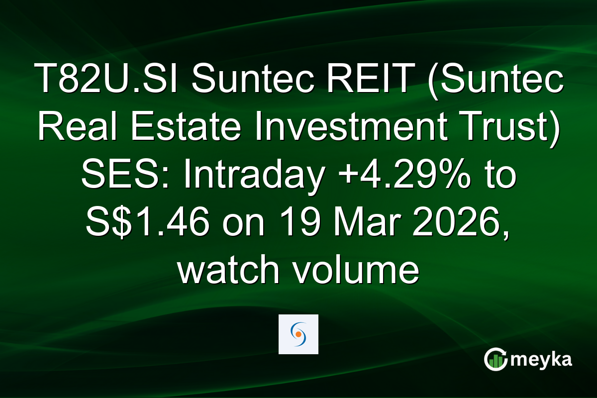 T82U.SI Suntec REIT (Suntec Real Estate Investment Trust) SES: Intraday +4.29% to S$1.46 on 19 Mar 2026, watch volume