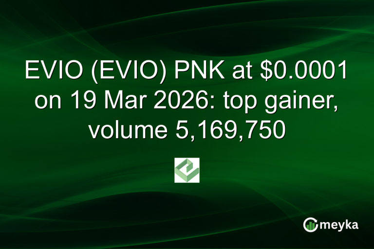 EVIO (EVIO) PNK at $0.0001 on 19 Mar 2026: top gainer, volume 5,169,750