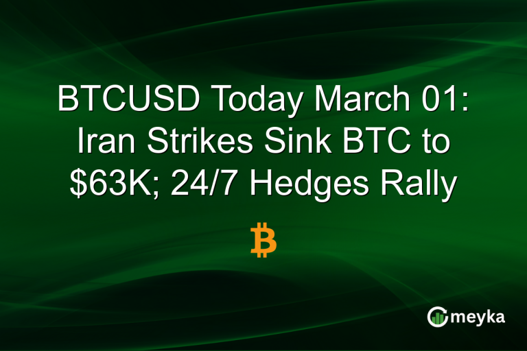 BTCUSD Today March 01: Iran Strikes Sink BTC to $63K; 24/7 Hedges Rally