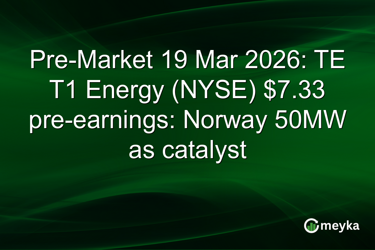 Pre-Market 19 Mar 2026: TE T1 Energy (NYSE) $7.33 pre-earnings: Norway 50MW as catalyst