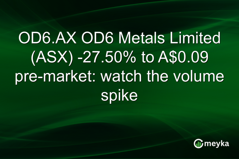 OD6.AX OD6 Metals Limited (ASX) -27.50% to A$0.09 pre-market: watch the volume spike