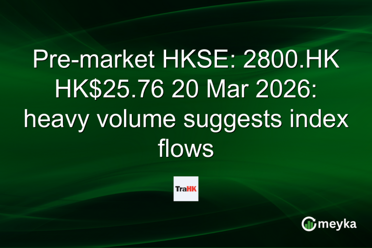Pre-market HKSE: 2800.HK HK$25.76 20 Mar 2026: heavy volume suggests index flows