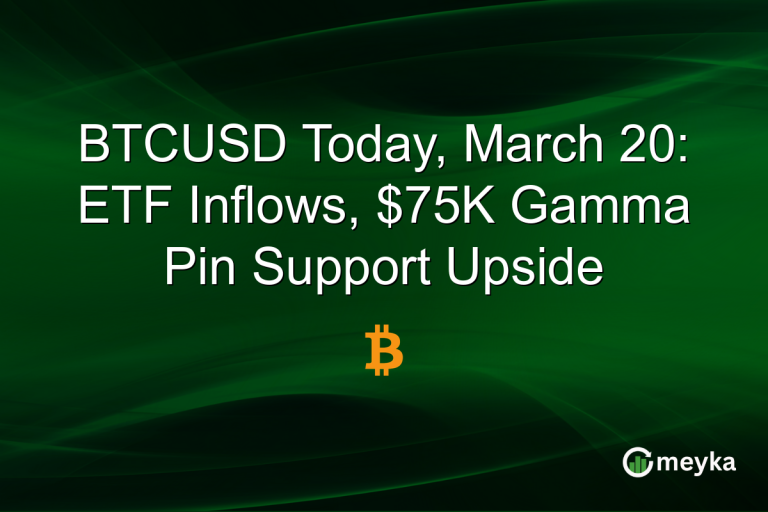 BTCUSD Today, March 20: ETF Inflows, $75K Gamma Pin Support Upside