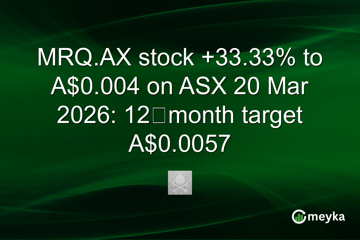 MRQ.AX stock +33.33% to A$0.004 on ASX 20 Mar 2026: 12‑month target A$0.0057