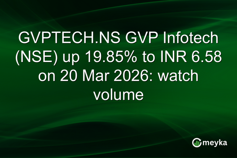 GVPTECH.NS GVP Infotech (NSE) up 19.85% to INR 6.58 on 20 Mar 2026: watch volume